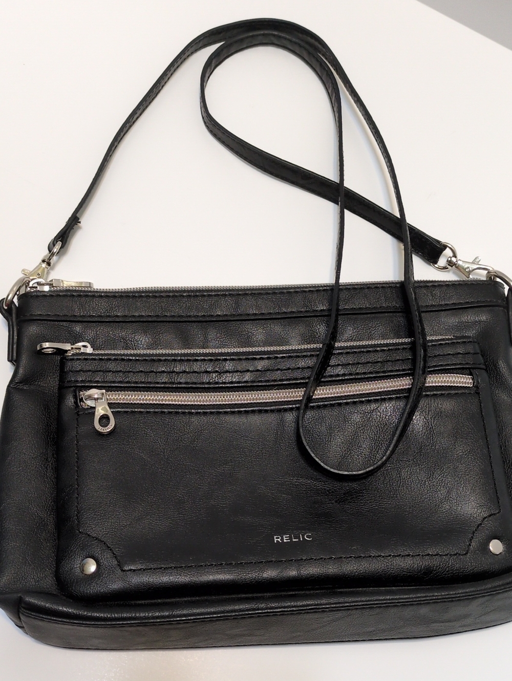 Relic Black Faux Leather Multi Zip Pocket Organizer Crossbody Bag Purse - Picture 11 of 11